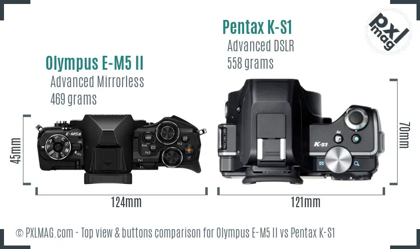 Olympus E-M5 II vs Pentax K-S1 top view buttons comparison