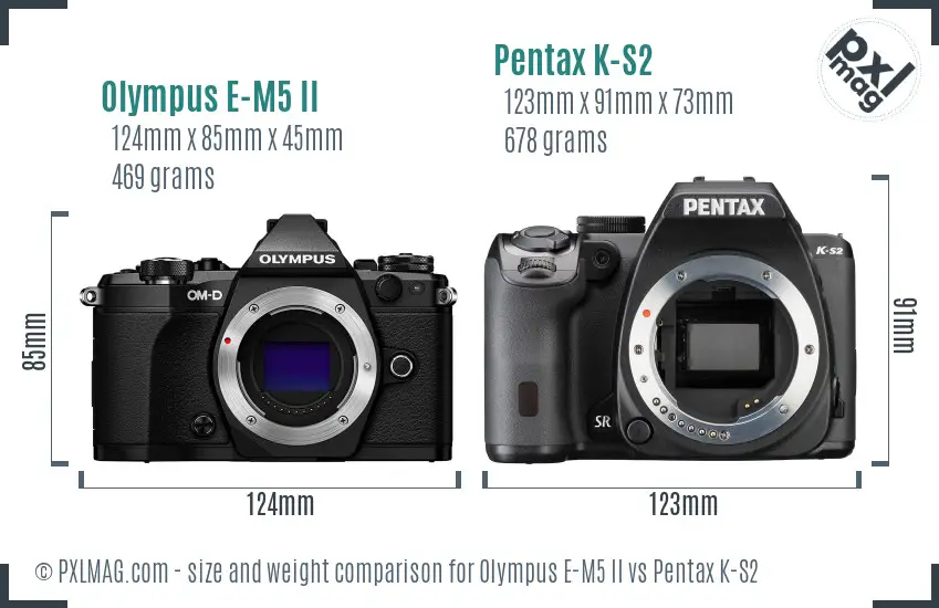 Olympus E-M5 II vs Pentax K-S2 size comparison