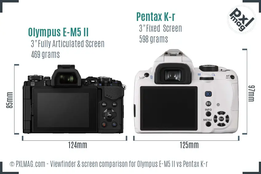 Olympus E-M5 II vs Pentax K-r Screen and Viewfinder comparison