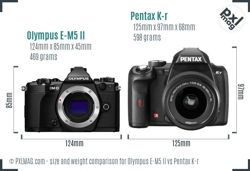 Olympus E-M5 II vs Pentax K-r size comparison