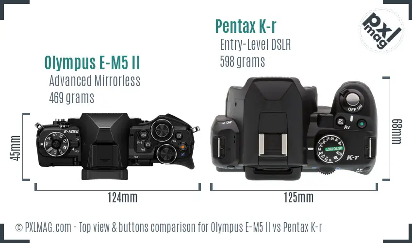Olympus E-M5 II vs Pentax K-r top view buttons comparison