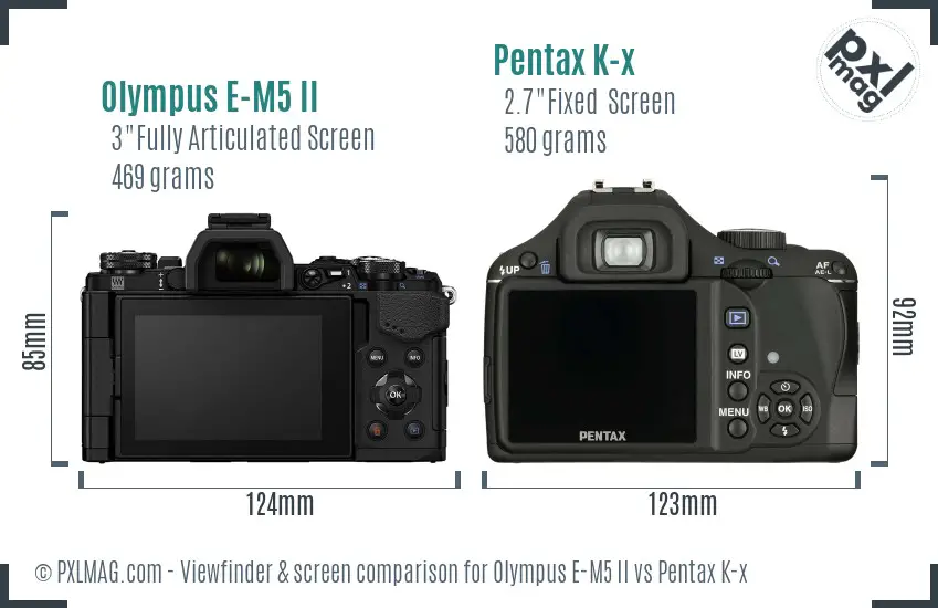 Olympus E-M5 II vs Pentax K-x Screen and Viewfinder comparison