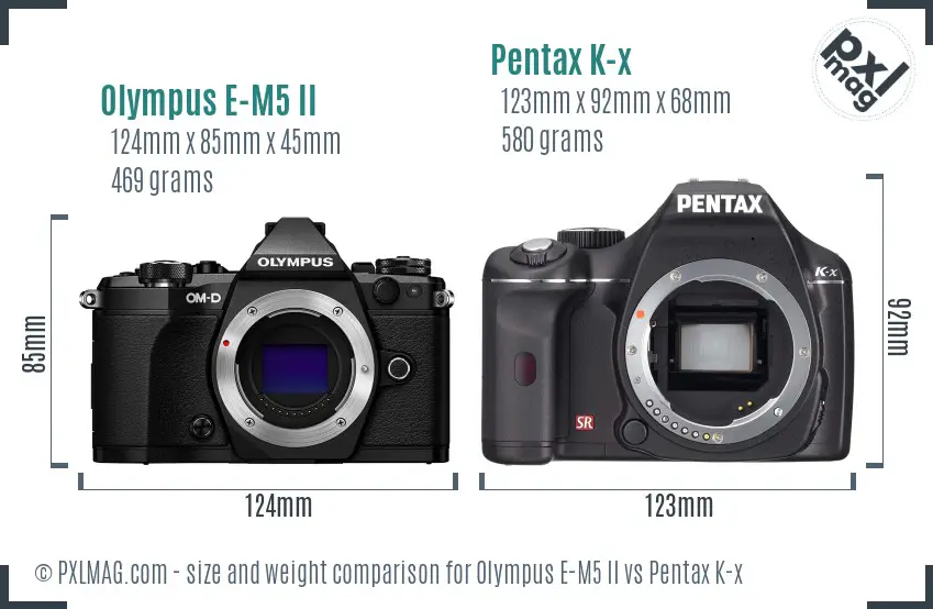 Olympus E-M5 II vs Pentax K-x size comparison