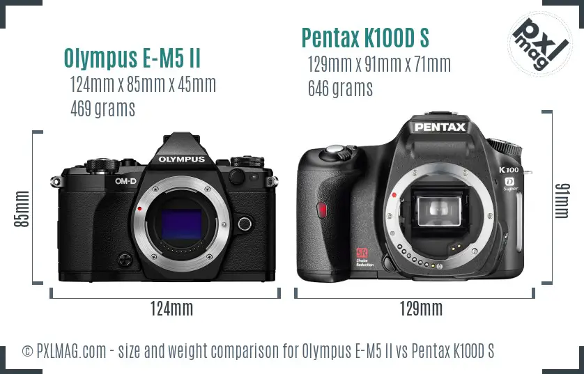 Olympus E-M5 II vs Pentax K100D S size comparison