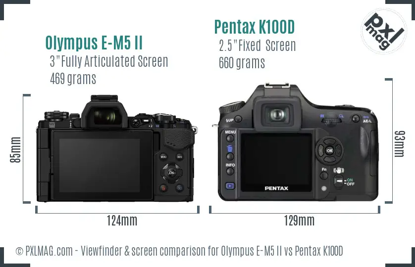 Olympus E-M5 II vs Pentax K100D Screen and Viewfinder comparison