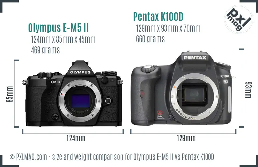 Olympus E-M5 II vs Pentax K100D size comparison