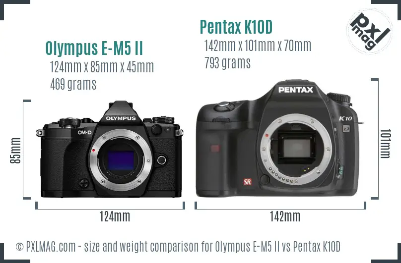 Olympus E-M5 II vs Pentax K10D size comparison