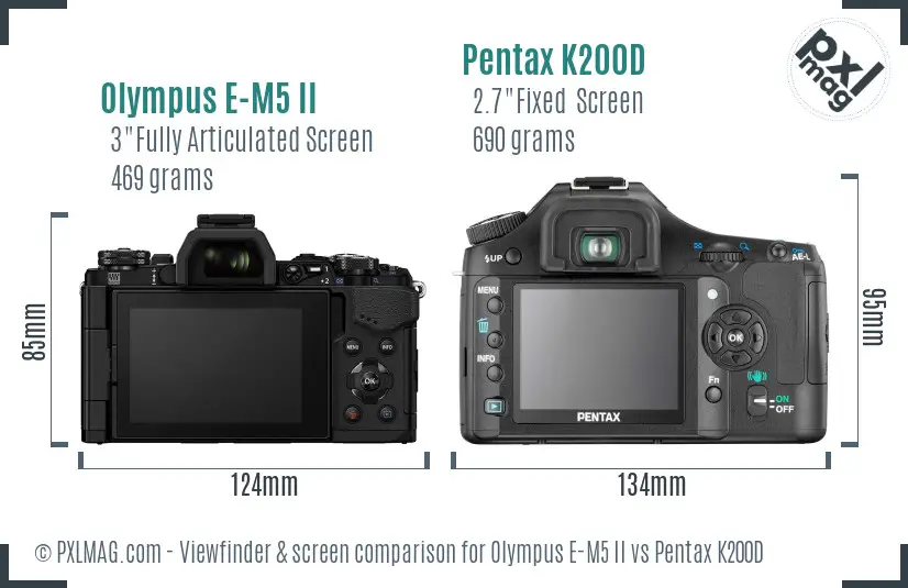 Olympus E-M5 II vs Pentax K200D Screen and Viewfinder comparison