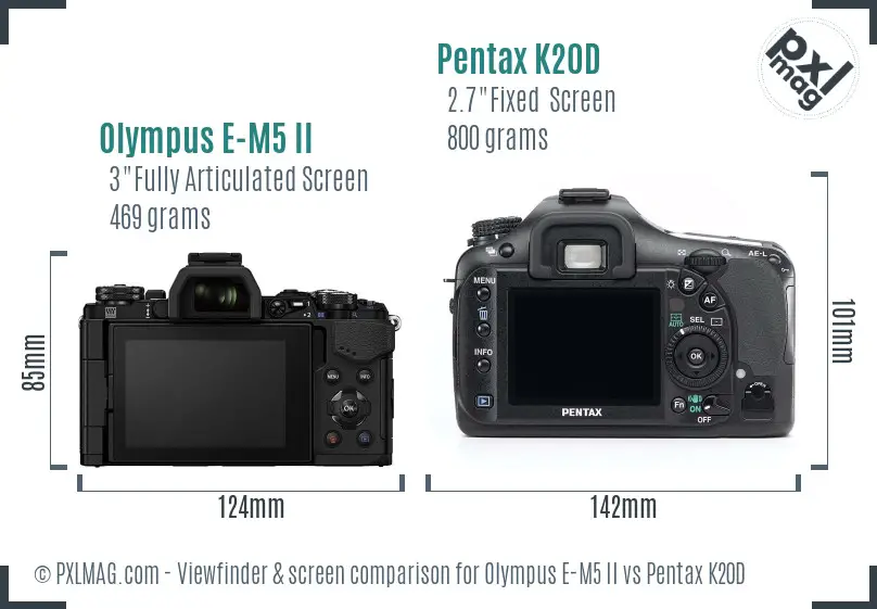 Olympus E-M5 II vs Pentax K20D Screen and Viewfinder comparison