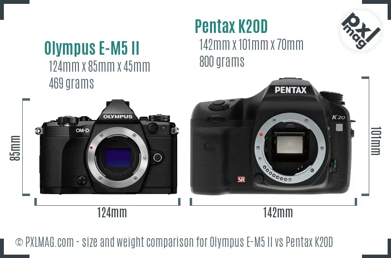 Olympus E-M5 II vs Pentax K20D size comparison