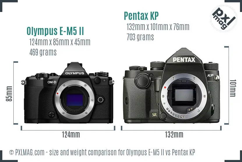 Olympus E-M5 II vs Pentax KP size comparison