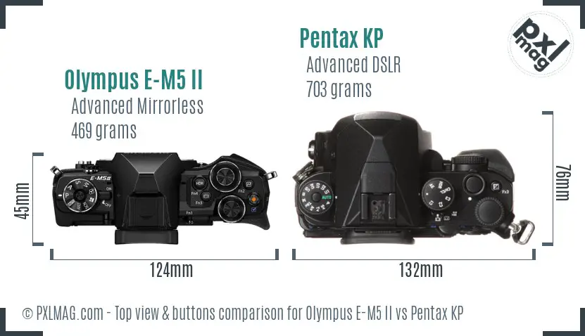 Olympus E-M5 II vs Pentax KP top view buttons comparison