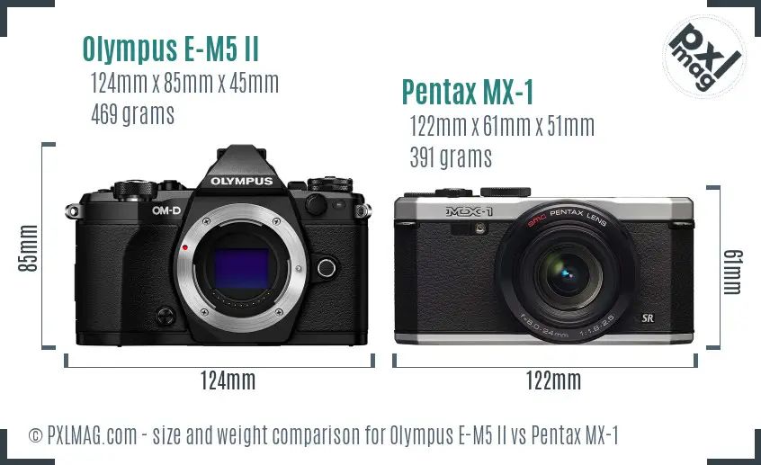 Olympus E-M5 II vs Pentax MX-1 size comparison