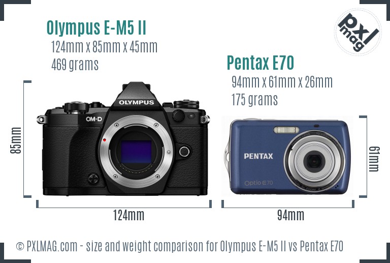 Olympus E-M5 II vs Pentax E70 size comparison