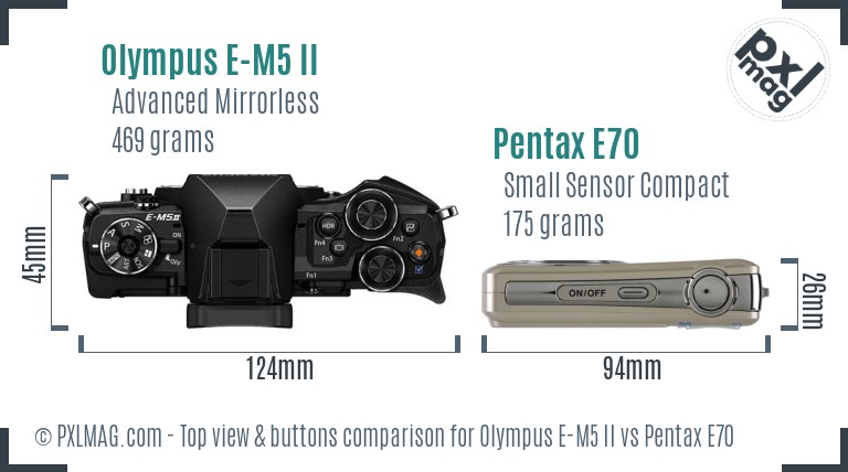 Olympus E-M5 II vs Pentax E70 top view buttons comparison