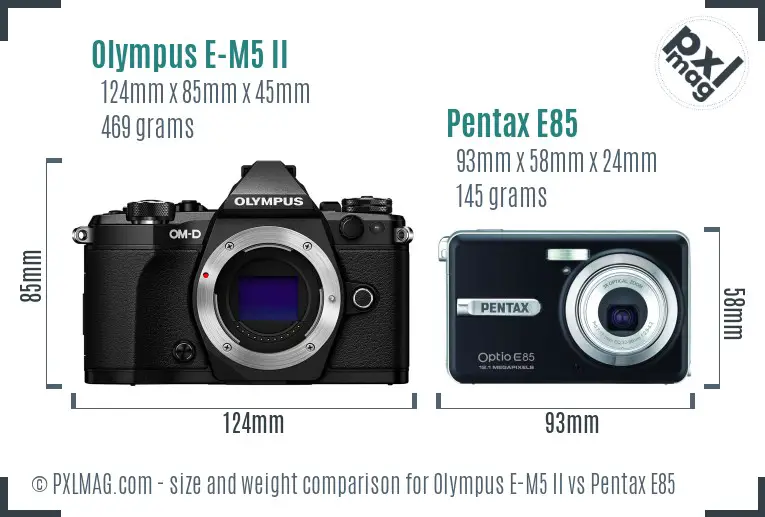 Olympus E-M5 II vs Pentax E85 size comparison