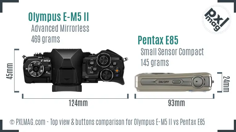 Olympus E-M5 II vs Pentax E85 top view buttons comparison