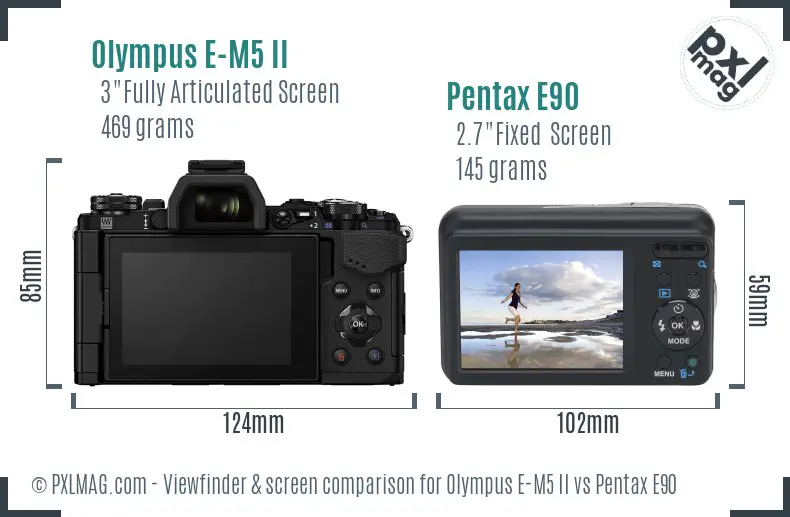 Olympus E-M5 II vs Pentax E90 Screen and Viewfinder comparison