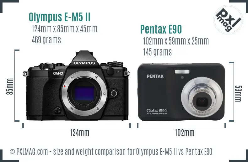 Olympus E-M5 II vs Pentax E90 size comparison
