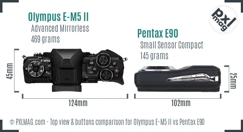 Olympus E-M5 II vs Pentax E90 top view buttons comparison