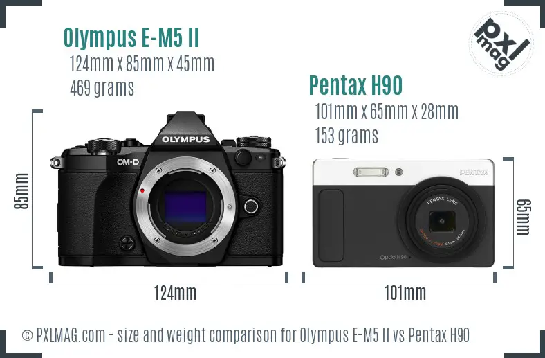 Olympus E-M5 II vs Pentax H90 size comparison