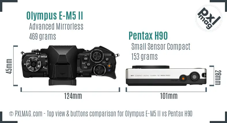 Olympus E-M5 II vs Pentax H90 top view buttons comparison