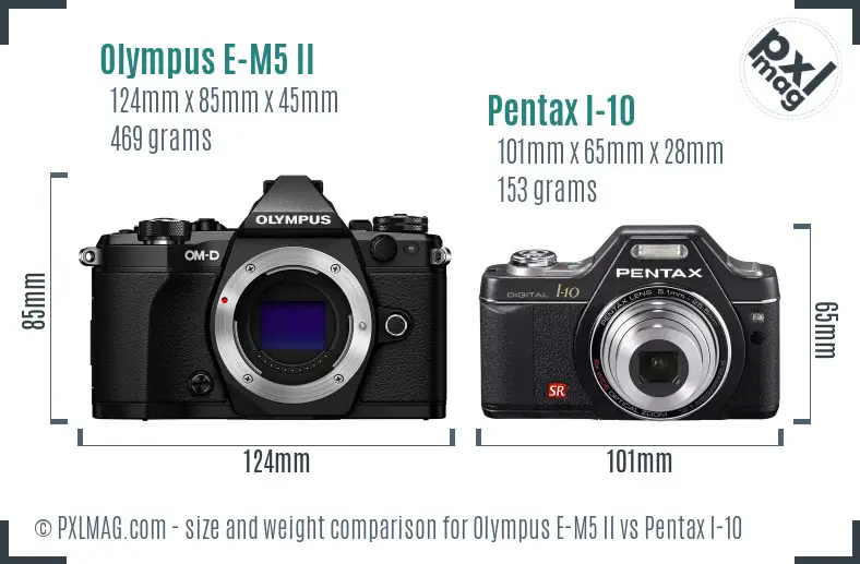 Olympus E-M5 II vs Pentax I-10 size comparison