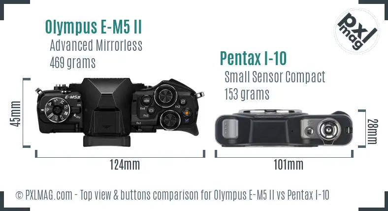 Olympus E-M5 II vs Pentax I-10 top view buttons comparison