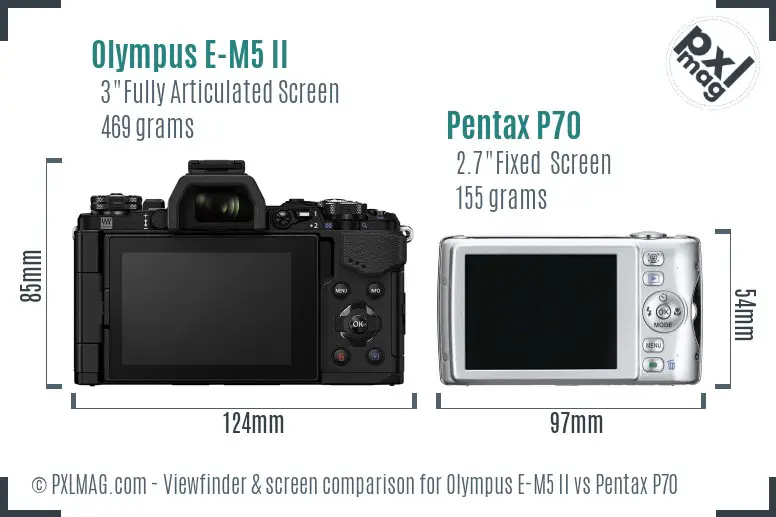 Olympus E-M5 II vs Pentax P70 Screen and Viewfinder comparison