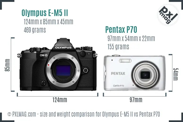 Olympus E-M5 II vs Pentax P70 size comparison