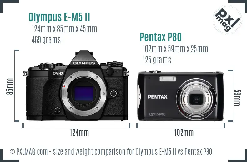 Olympus E-M5 II vs Pentax P80 size comparison