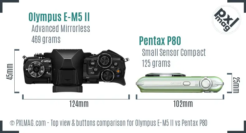 Olympus E-M5 II vs Pentax P80 top view buttons comparison