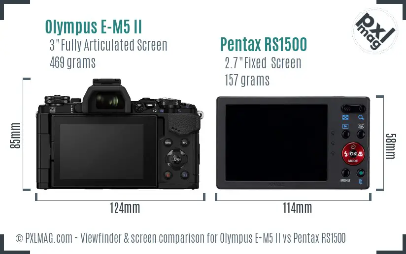 Olympus E-M5 II vs Pentax RS1500 Screen and Viewfinder comparison