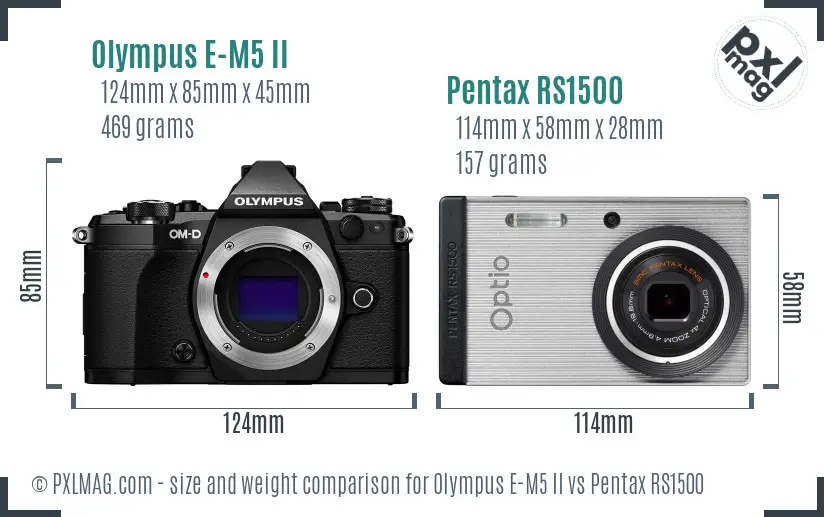 Olympus E-M5 II vs Pentax RS1500 size comparison
