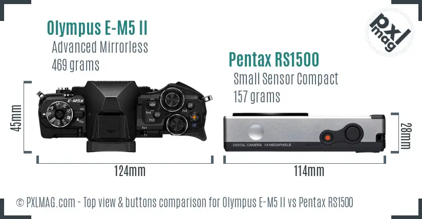 Olympus E-M5 II vs Pentax RS1500 top view buttons comparison