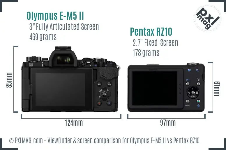 Olympus E-M5 II vs Pentax RZ10 Screen and Viewfinder comparison