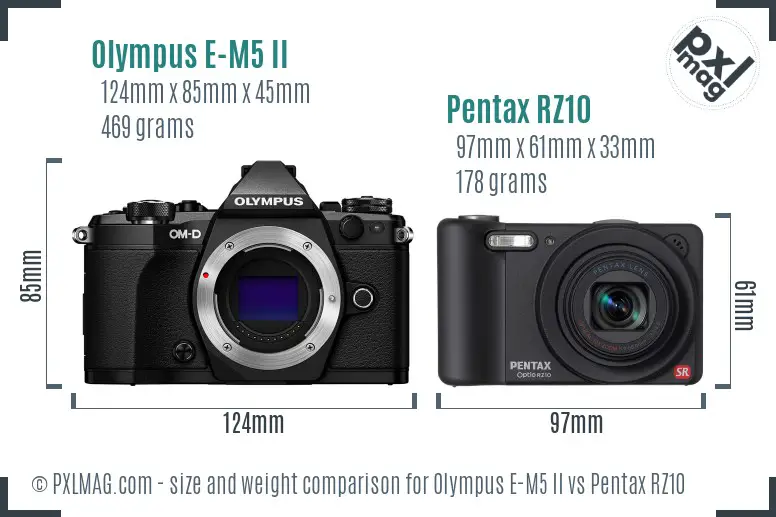 Olympus E-M5 II vs Pentax RZ10 size comparison