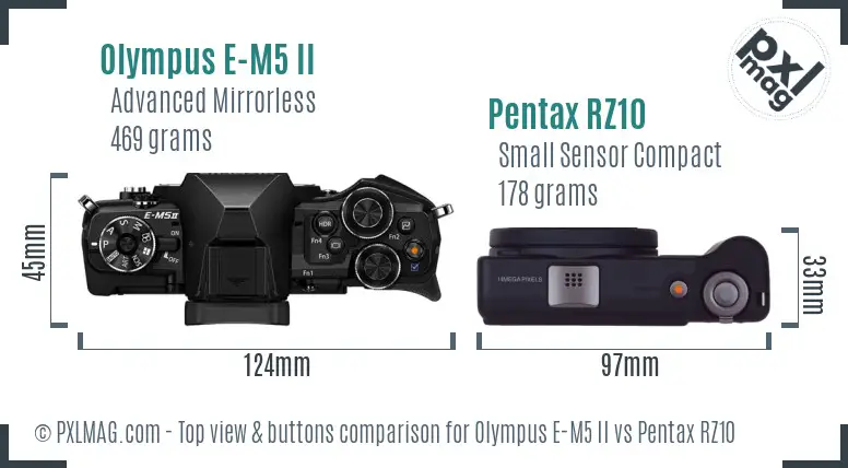 Olympus E-M5 II vs Pentax RZ10 top view buttons comparison