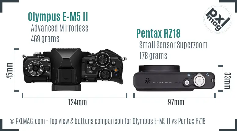 Olympus E-M5 II vs Pentax RZ18 top view buttons comparison