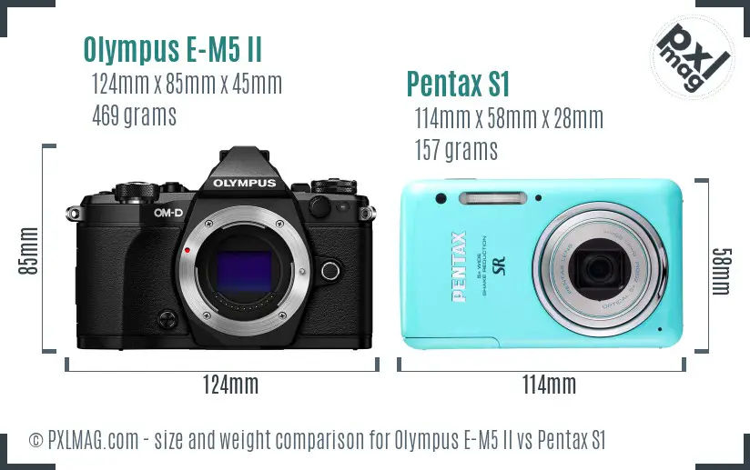 Olympus E-M5 II vs Pentax S1 size comparison