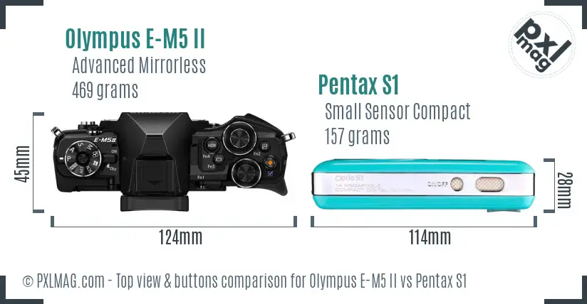 Olympus E-M5 II vs Pentax S1 top view buttons comparison