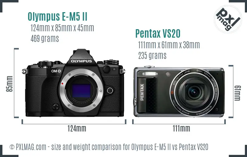 Olympus E-M5 II vs Pentax VS20 size comparison