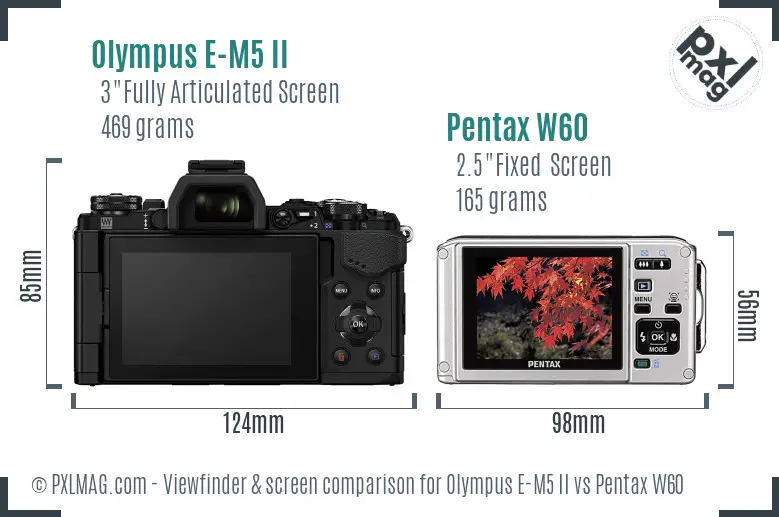 Olympus E-M5 II vs Pentax W60 Screen and Viewfinder comparison