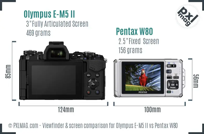 Olympus E-M5 II vs Pentax W80 Screen and Viewfinder comparison