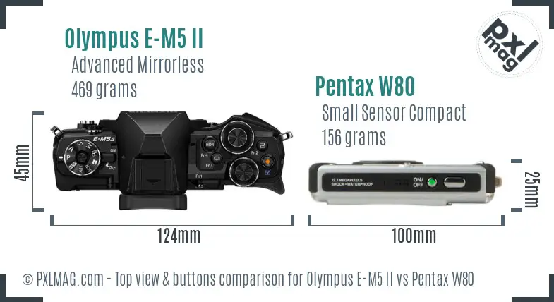 Olympus E-M5 II vs Pentax W80 top view buttons comparison