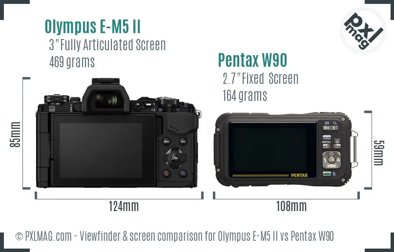 Olympus E-M5 II vs Pentax W90 Screen and Viewfinder comparison