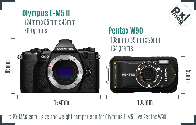 Olympus E-M5 II vs Pentax W90 size comparison