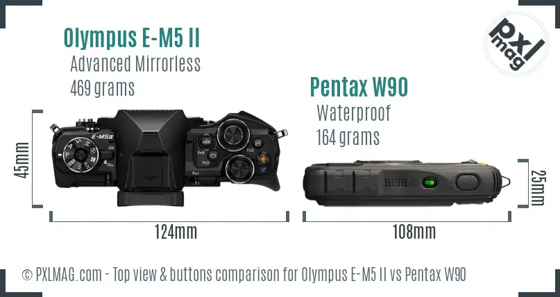 Olympus E-M5 II vs Pentax W90 top view buttons comparison