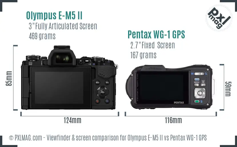 Olympus E-M5 II vs Pentax WG-1 GPS Screen and Viewfinder comparison
