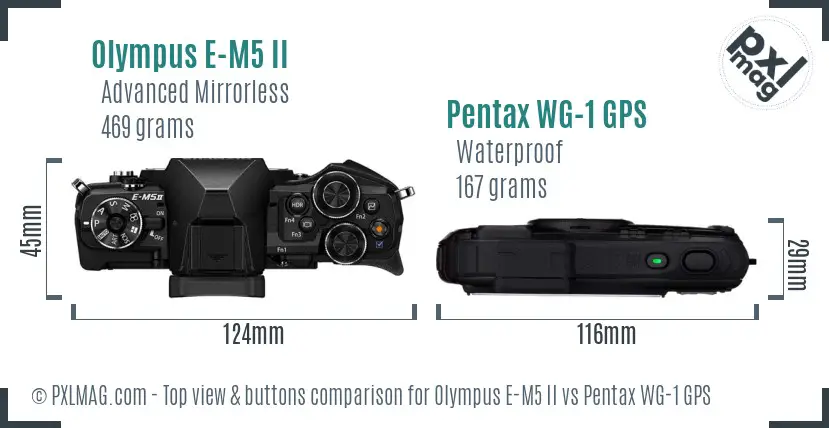 Olympus E-M5 II vs Pentax WG-1 GPS top view buttons comparison
